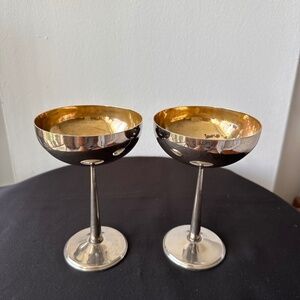 Vintage Raimond Spain Silverplate & Gold Wash Goblets Set of 2 Mid-Century